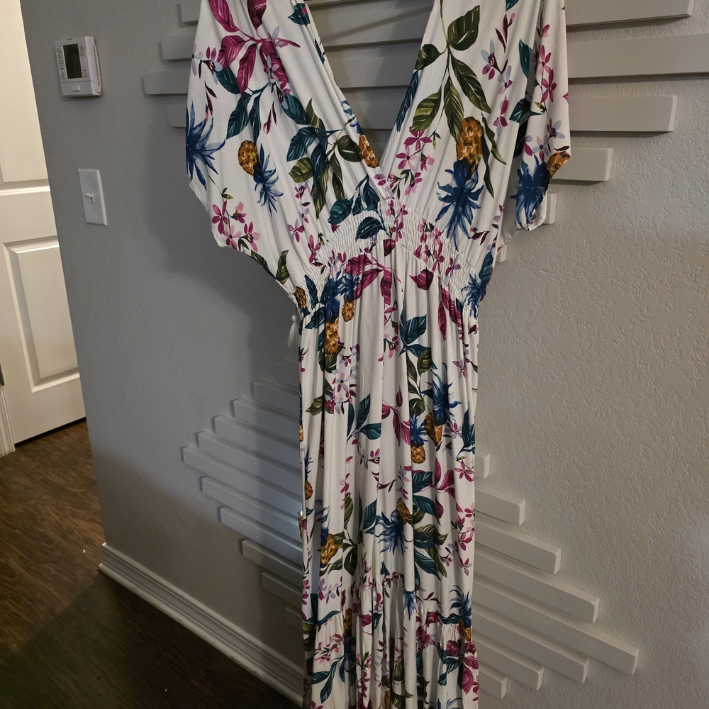 Blue Island Tropical Floral Maxi Dress